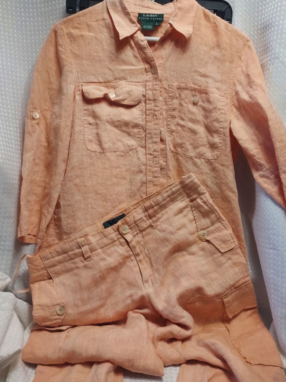 Lauren Ralph Lauren Women's Peach Linen Shirt & Pants Set
